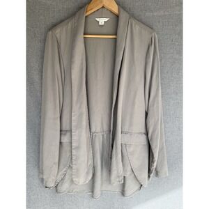 Garnet Hill Knit Relaxed Blazer Jacket Large Taupe Lightweight Open Front